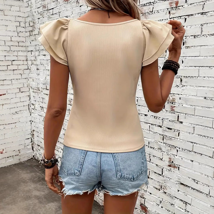 Damen Rippstrickoberteil mit Volants Drune