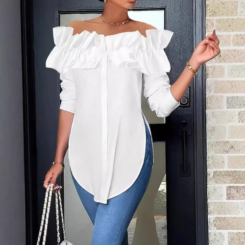 Damen Bluse mit raffinierten Rüschendetails und modischem Off-Shoulder Schnitt Drune