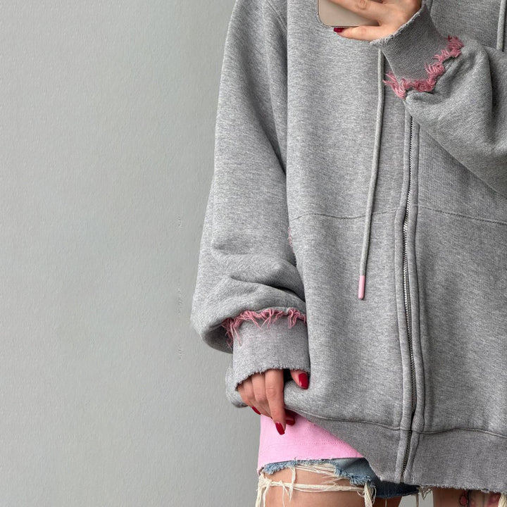 Damen Bequemer Oversized Hoodie mit modischen Fransen Drune