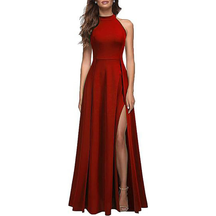 Damen Maxikleid mit hohem Kragen und seitlichem Schlitz Drune