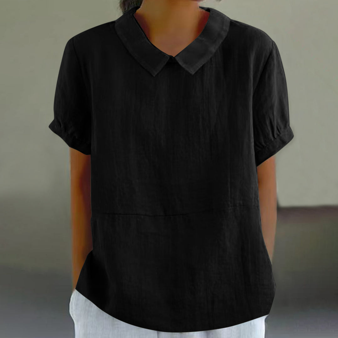 Damen luftige Bluse mit Kragen und umschlägigen Ärmeln Drune