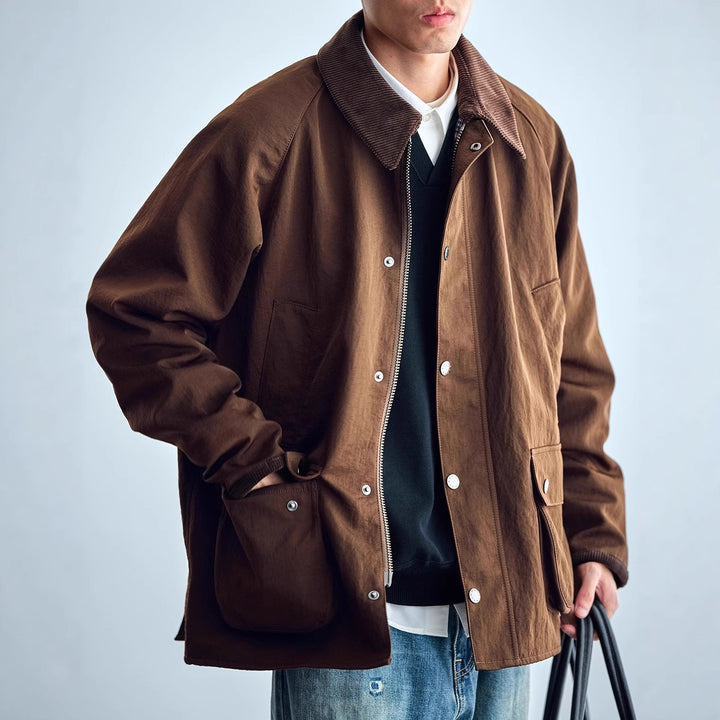 Herren Utility-Fieldjacke aus gewachstem Baumwollmix mit Cordkragen Drune