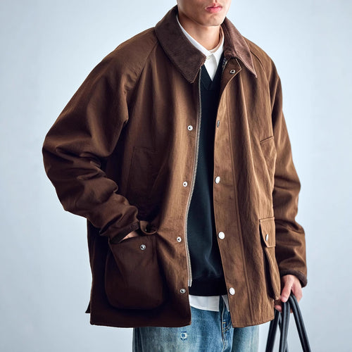 Herren Utility-Fieldjacke aus gewachstem Baumwollmix mit Cordkragen Drune
