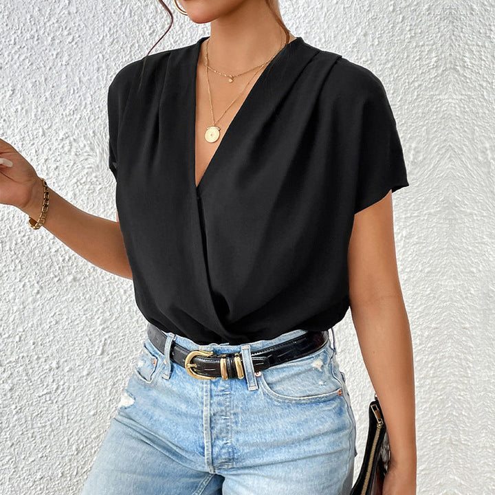 Damen Body mit eleganter Wickeloptik und kurzen Ärmeln Drune