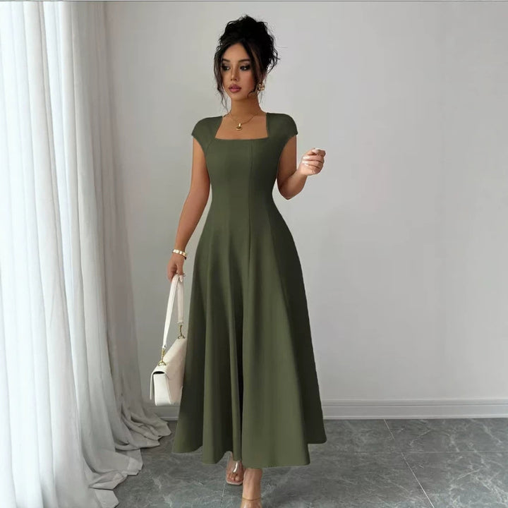 Damen Elegantes Maxikleid mit rechteckigem Ausschnitt und fließendem Rock Drune