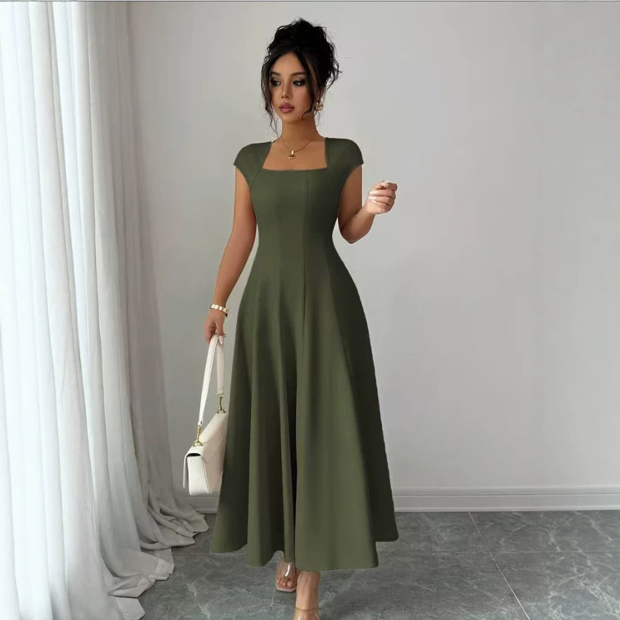 Damen Elegantes Maxikleid mit rechteckigem Ausschnitt und fließendem Rock Drune