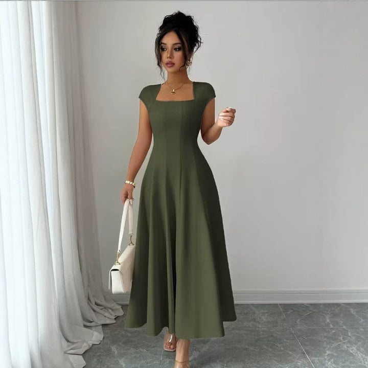 Damen Elegantes Maxikleid mit rechteckigem Ausschnitt und fließendem Rock Drune