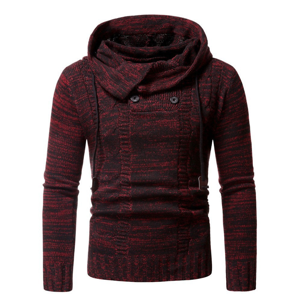 Herren modischer Strickpullover mit kuscheligem Kapuzenkragen und dekorativen Knopfdetails Drune