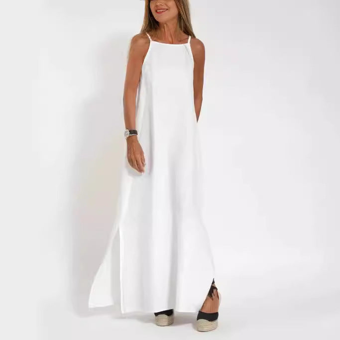 Damen lässiges Maxikleid mit schmalen Trägern und fließendem Schnitt Drune