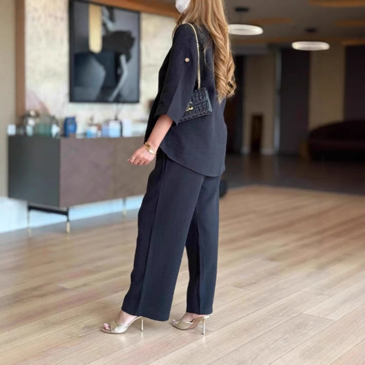 Damen lässige Tunika und Palazzo-Hose Drune