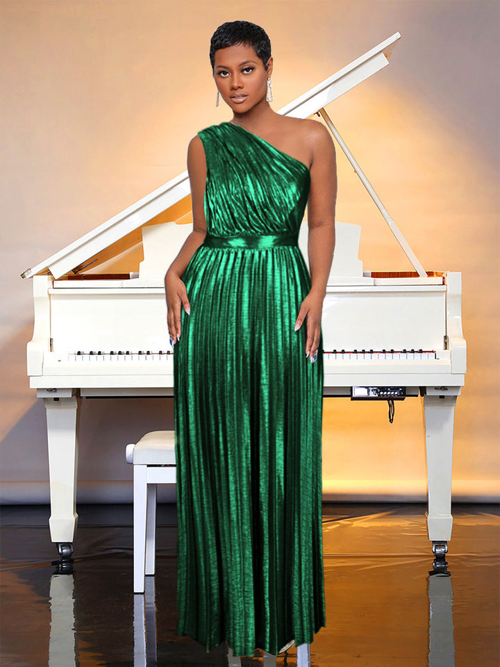 Damen plissiertes Abendkleid mit schimmerndem Oberteil Drune