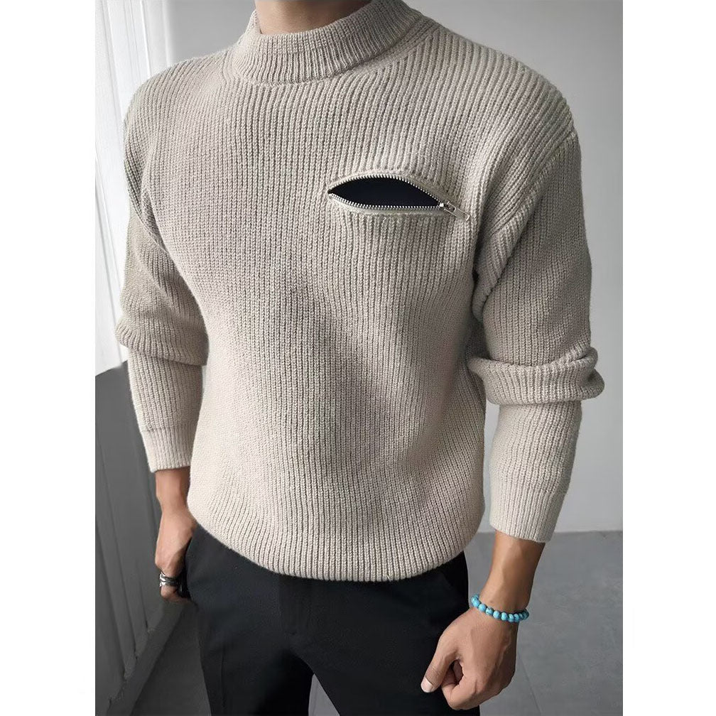 Herren Modischer Strickpullover mit Reißverschlusstasche Drune