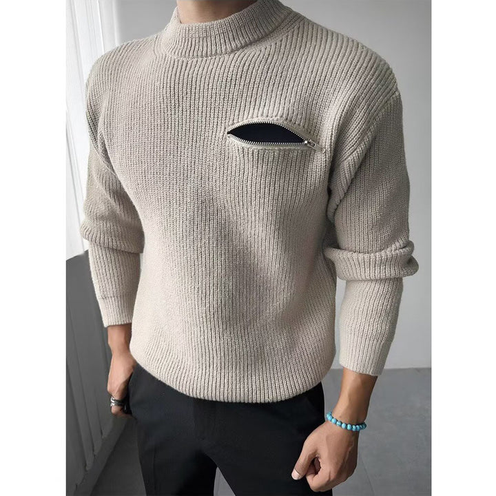 Herren Modischer Strickpullover mit Reißverschlusstasche Drune