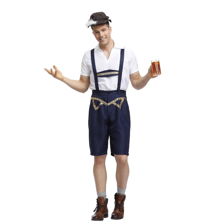 Herren nan traditionelle Oktoberfest Lederhose kurz mit verstellbaren Trägern und Zierstickerei Drune