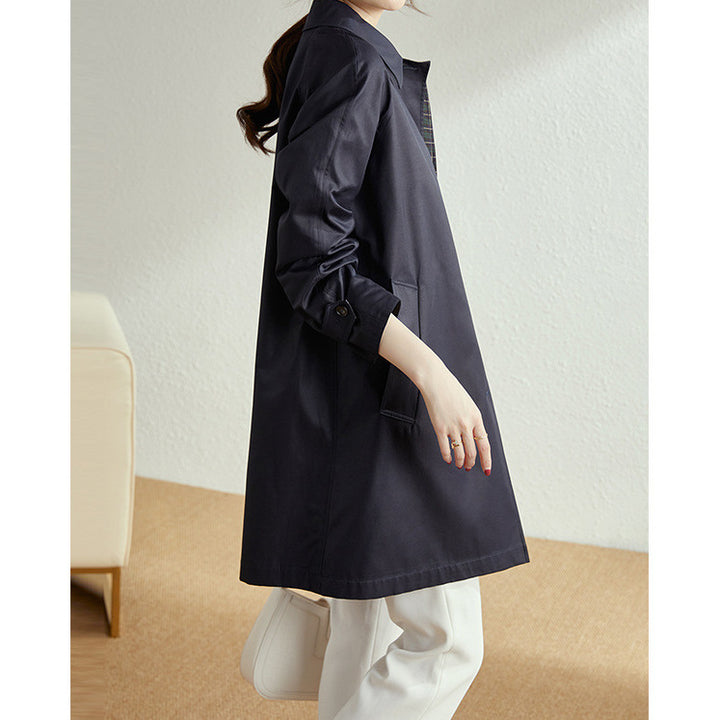 Damen Modische Trenchjacke mit stilvollem Kragen und praktischen Taschen Drune