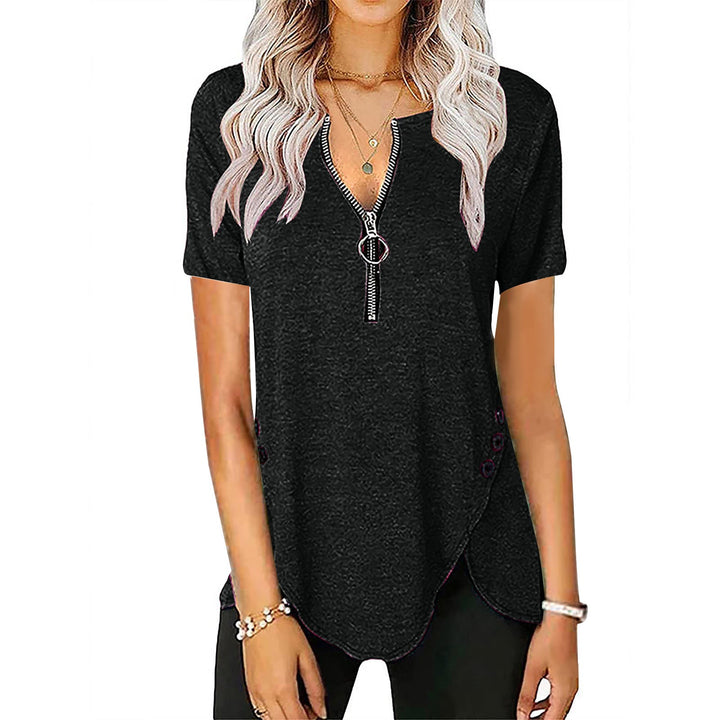 Damen Kurzarmshirt mit asymmetrischem Saum und Reißverschluss Drune