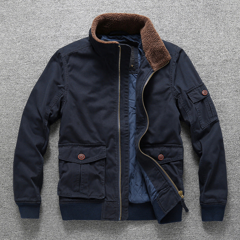 Herren Gefütterte Utility-Fieldjacke mit Teddykragen und Mehrfachtaschen Drune