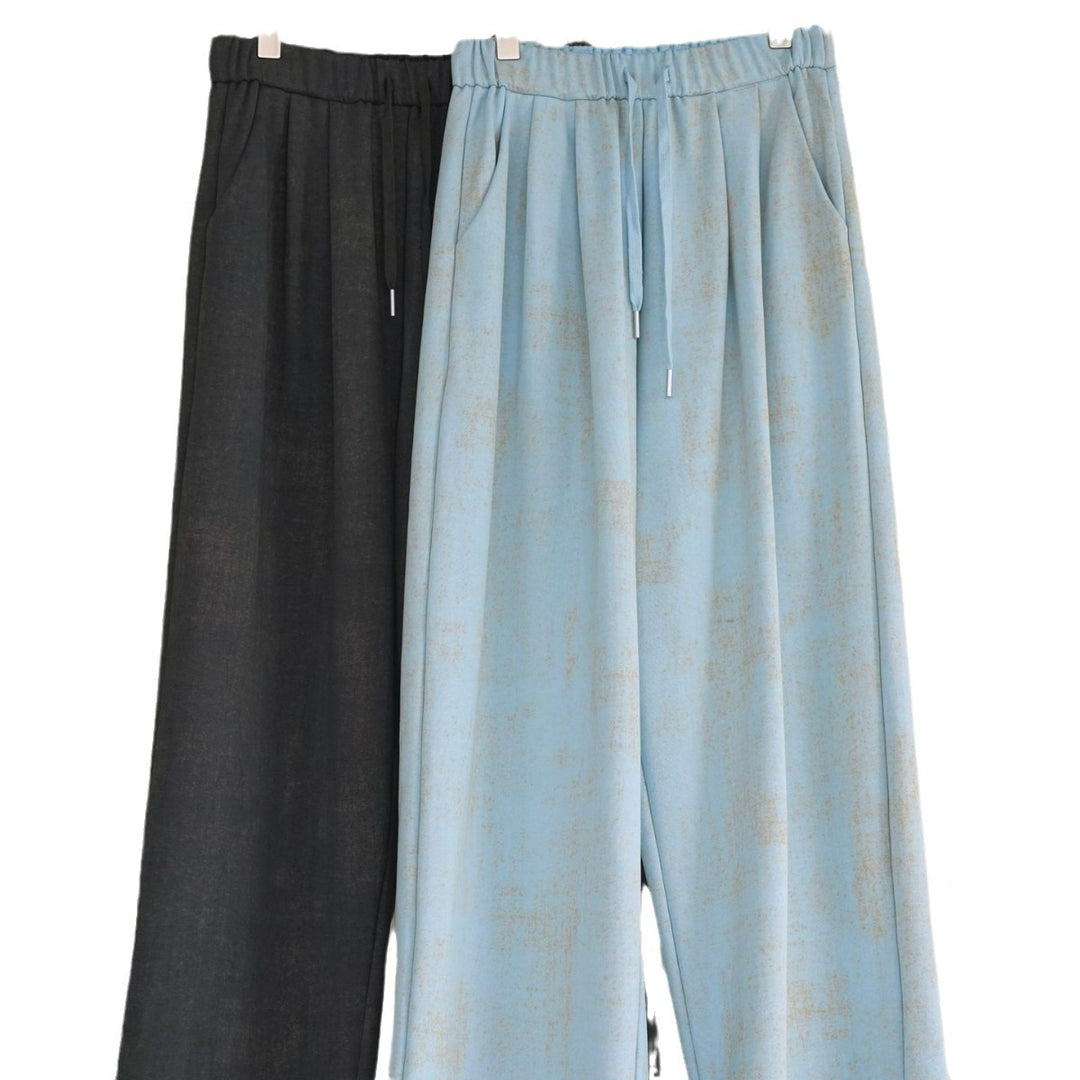 Damen Weite Lounge‑Palazzohose aus French‑Terry mit hohem Bund, Elastik und Kordelzug Drune