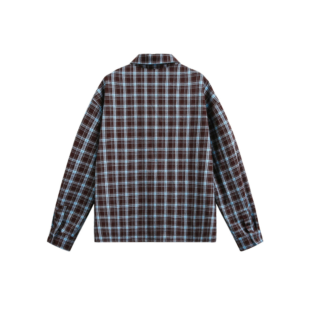 Herren Karierter Flanell-Overshirt-Jacke mit aufgesetzten Brusttaschen Drune