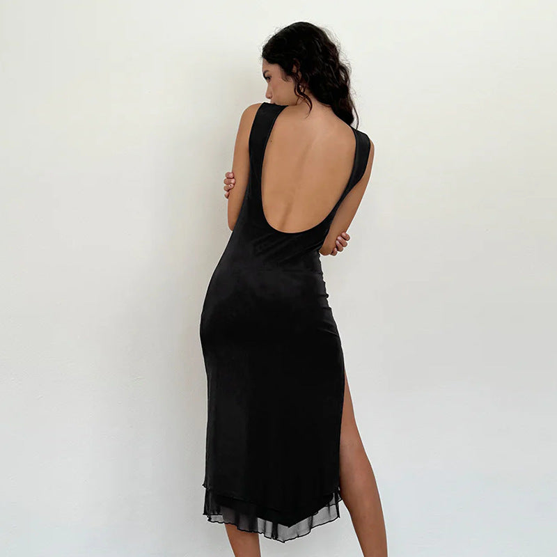 Damen zeitloses Maxikleid mit transparentem Saum Drune