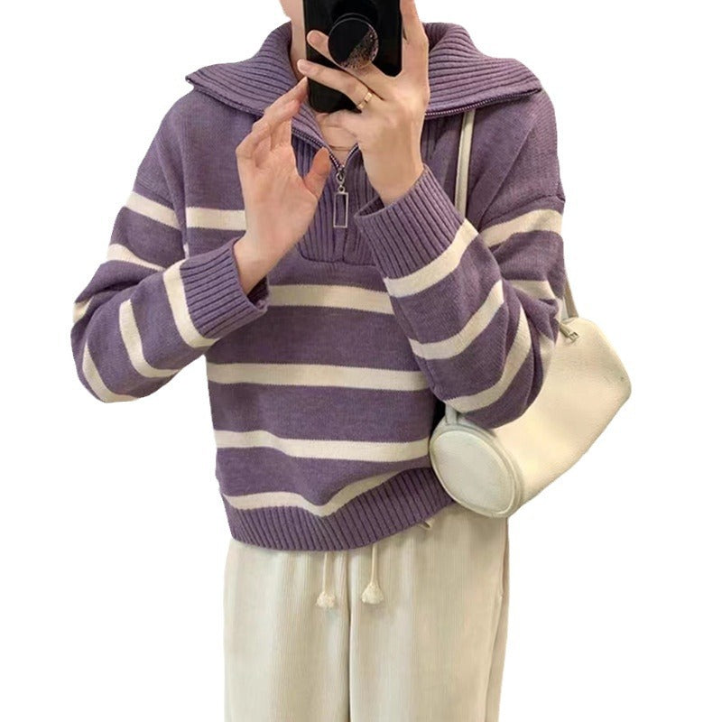 Damen lässiger Pullover mit hohen Kragen und dekorativem Reißverschluss Drune