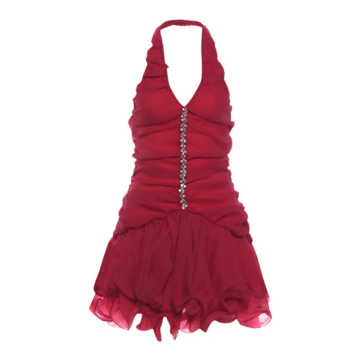 Damen Glamouröses Festkleid mit Paillettenbesatz und ausgestelltem Rock Drune