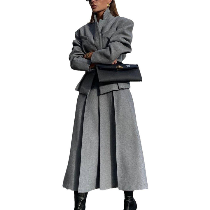 Damen elegantes und modernes Anzugset mit tailliertem Blazer und schwingendem Rock Drune