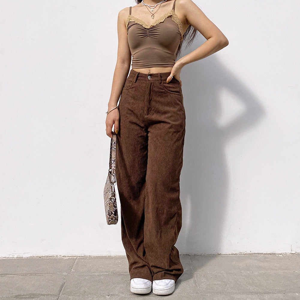Damen Hochtaillierte weite Bundhose im Retro-Stil Drune
