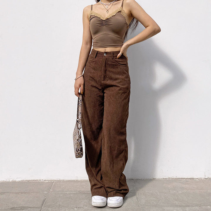 Damen Hochtaillierte weite Bundhose im Retro-Stil Drune