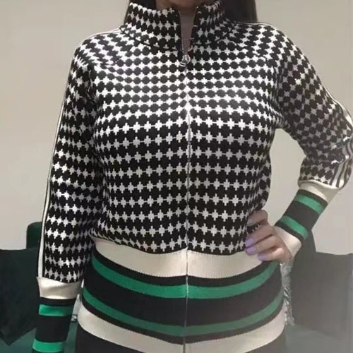 Damen Sportlicher Strickpullover mit Stehkragen und grafischem Muster Drune