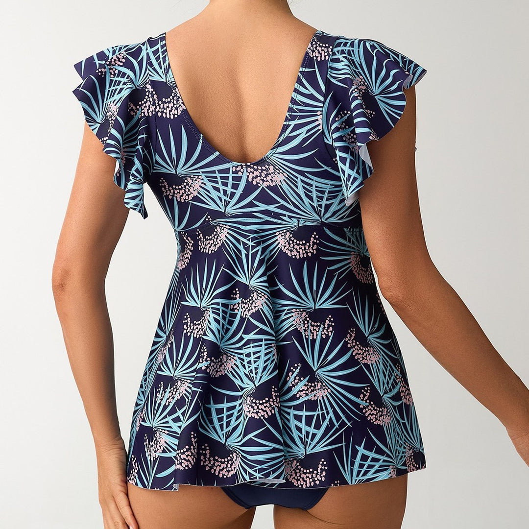 Damen Eleganter Kombination Badeanzug mit Volant und floralem Muster Drune