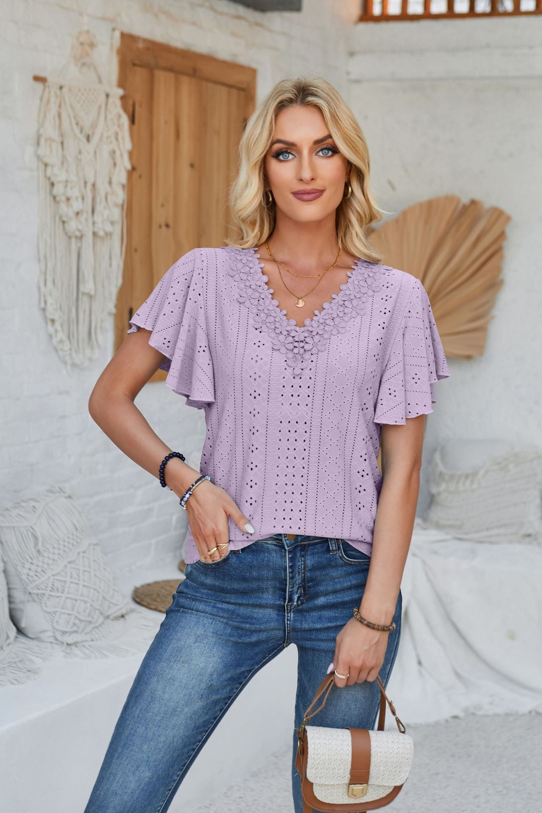 Damen Spitzenshirt mit Volants Drune