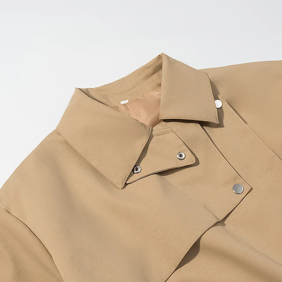 Damen nan taillierter Trenchparka mit Bindegürtel, asymmetrischer Blende und großen Pattentaschen Drune