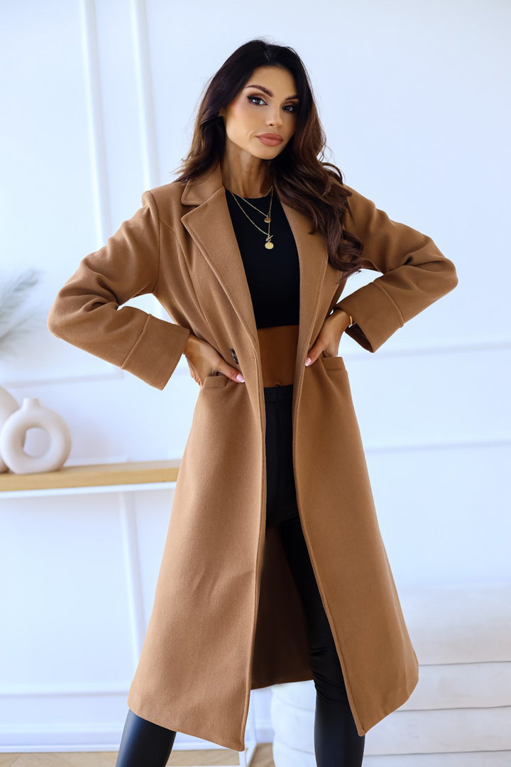 Damen Zeitloser Wollmantel mit elegantem Revers und praktischen Taschen Drune