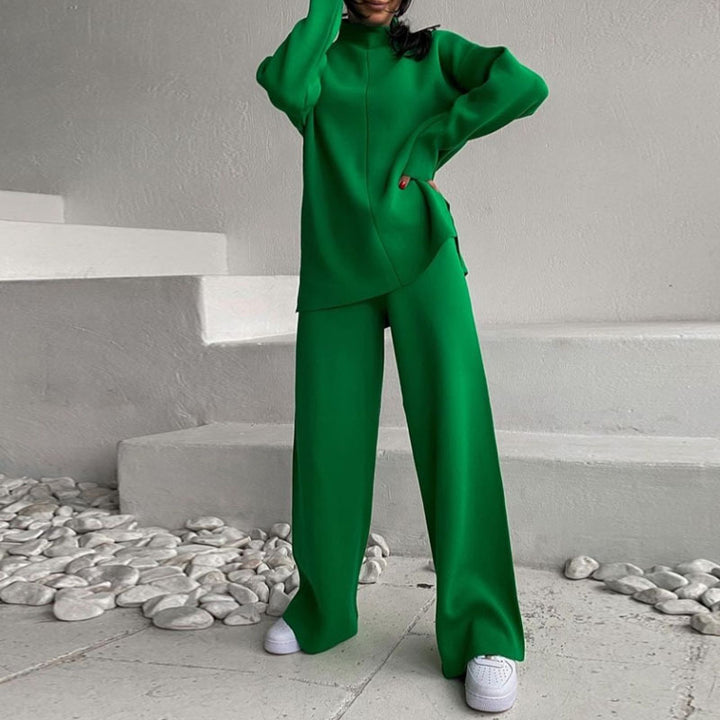 Damen lässiges Strickset mit weitem Schnitt und hohem Kragen Drune