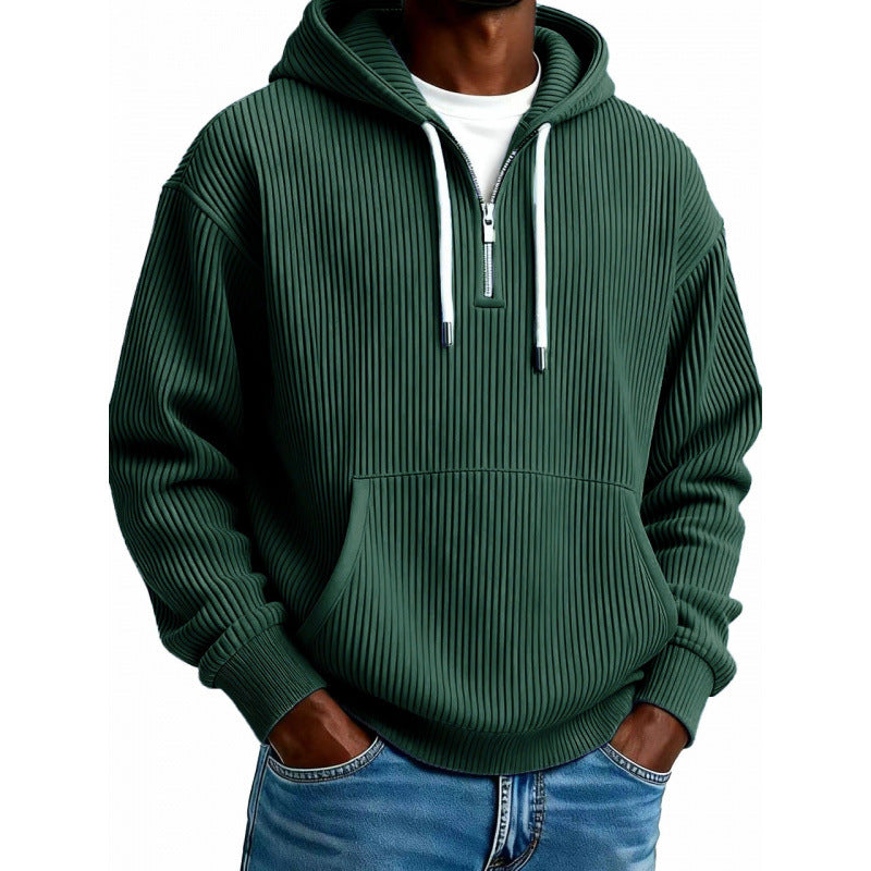 Herren Modischer Kapuzenpullover mit Reißverschluss und Rippstruktur Drune