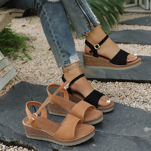 Damen Wedge-Sandalen mit verstellbaren Riemen und bequemer Sohle Drune