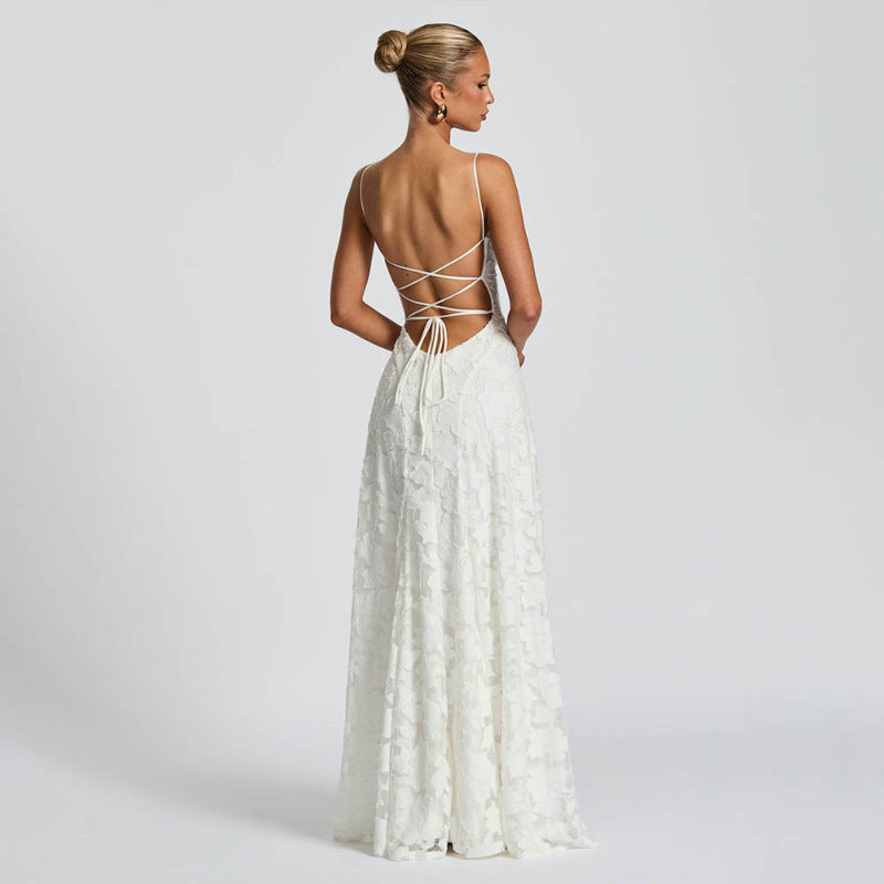 Damen Elegantes und figurumspielendes Abendkleid mit floralen Applikationen Drune