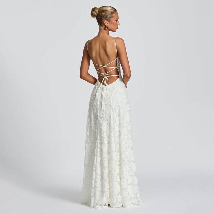 Damen Elegantes und figurumspielendes Abendkleid mit floralen Applikationen Drune