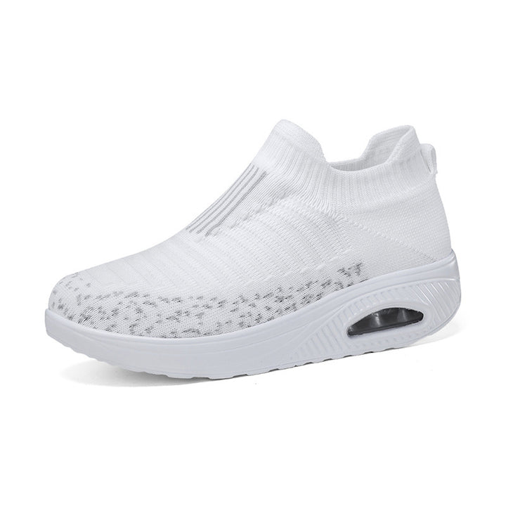Damen nan gestrickter Schlupf-Walking-Sneaker mit anatomischer Pronationsstütze, Luftpolster-Zwischensohle und sockenähnlichem Schaft Drune