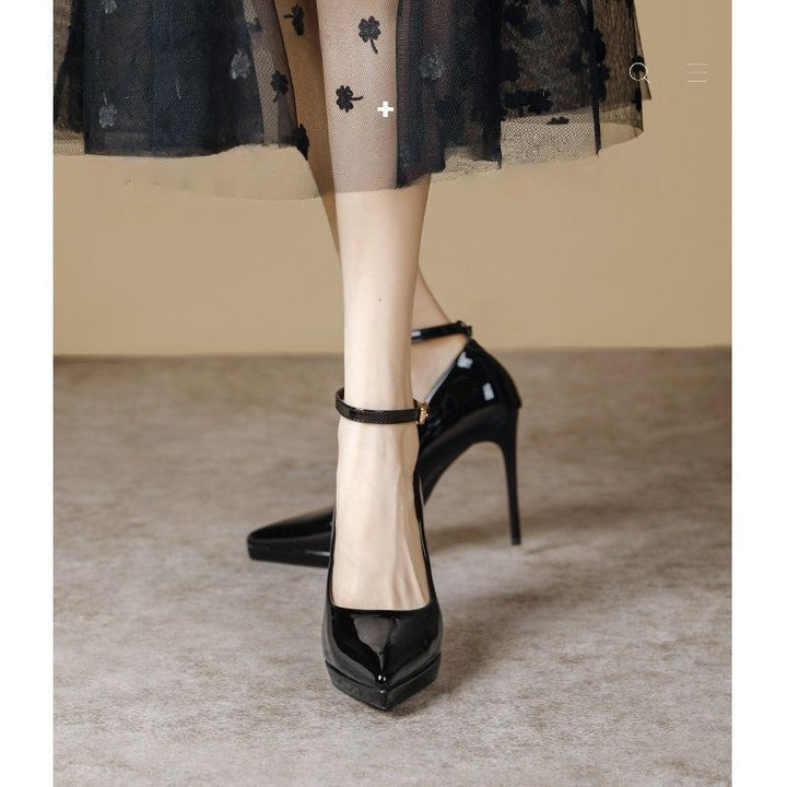 Damen Spitzer Plateau-Pumps mit sculpted Stiletto und Knöchelriemen Drune