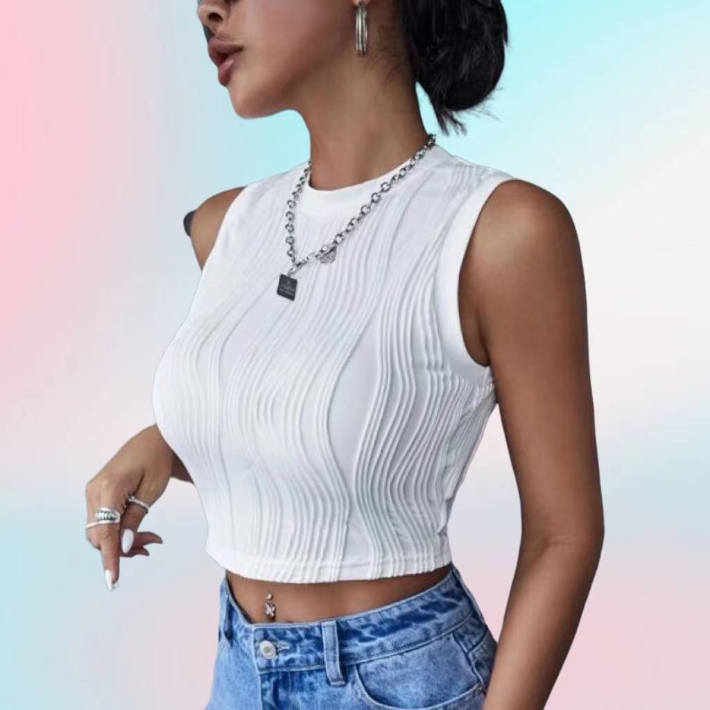 Damen Crop-Top mit strukturierter Oberfläche und hohem Hals Drune