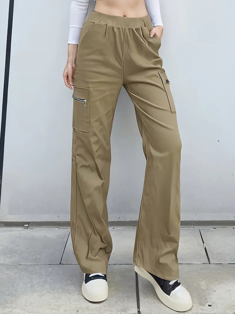 Damen Bequeme Cargo-Hose mit elastischem Bund Drune