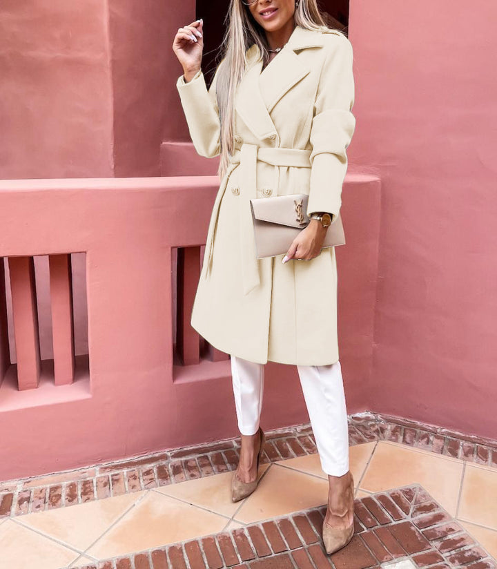 Damen Eleganter Trenchcoat mit tailliertem Schnitt und praktischen Taschen Drune