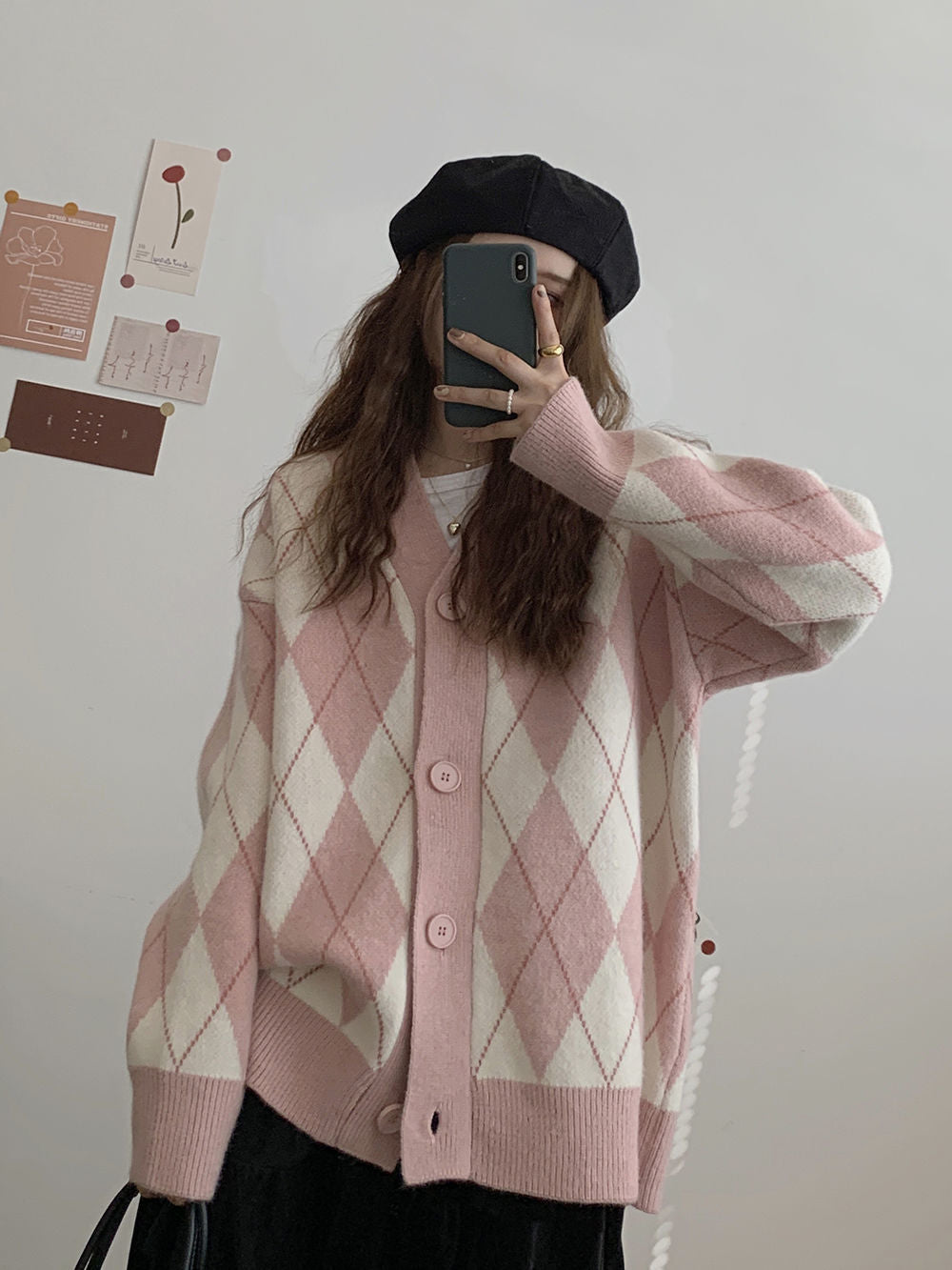 Damen Strickjacke mit Rauten-Design und knöpfen Drune