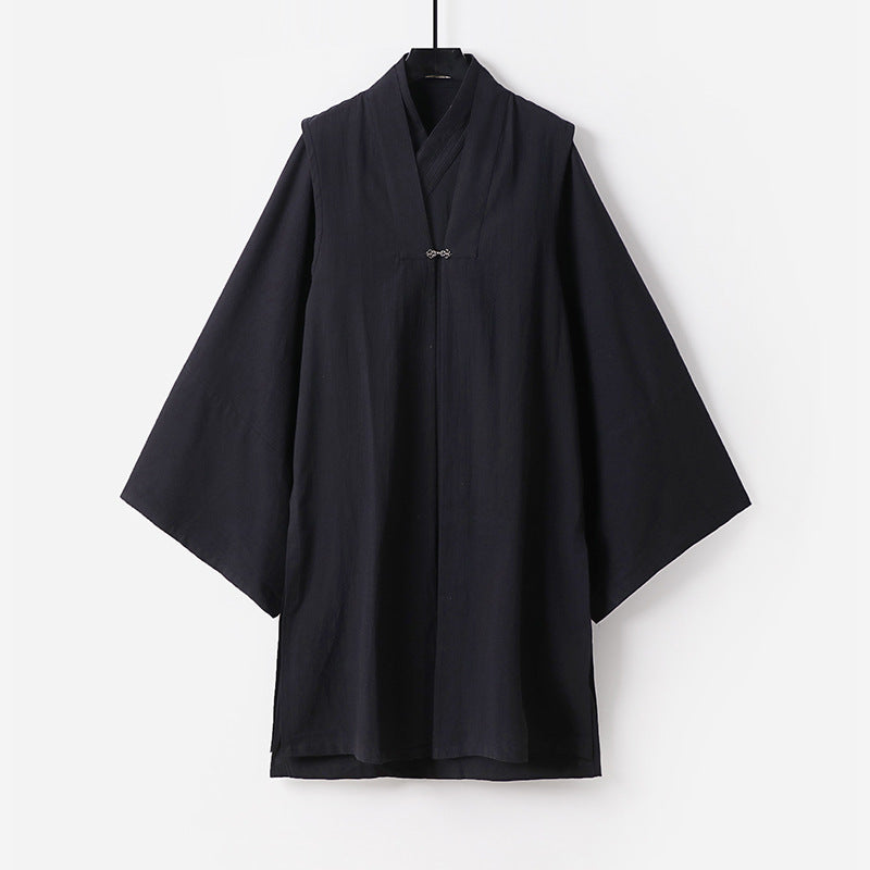 Unisex Asiatisch inspirierte Oversize-Kimono-Jacke mit Trompetenärmeln und kleinem Knebelverschluss Drune