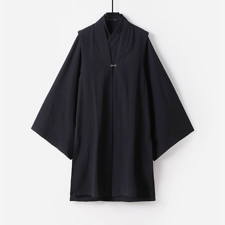 Unisex Asiatisch inspirierte Oversize-Kimono-Jacke mit Trompetenärmeln und kleinem Knebelverschluss Drune