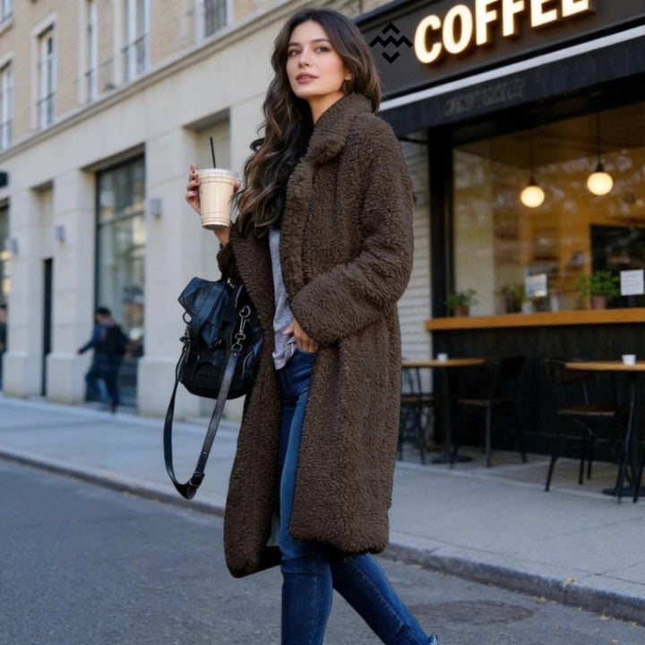Damen nan kuscheliger Teddy-Mantel mit Oversize-Schnitt und hohem Reverskragen Drune
