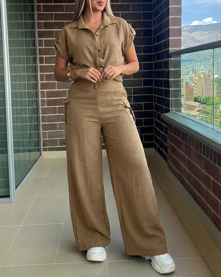Damen lässiger Jumpsuit mit hochgeschlossenem Kragen und praktischen Seitentaschen Drune