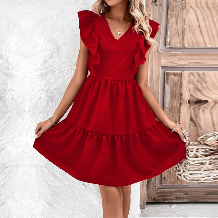 Damen Sommerliches Kleid mit Volantärmeln und offenem Rücken Drune